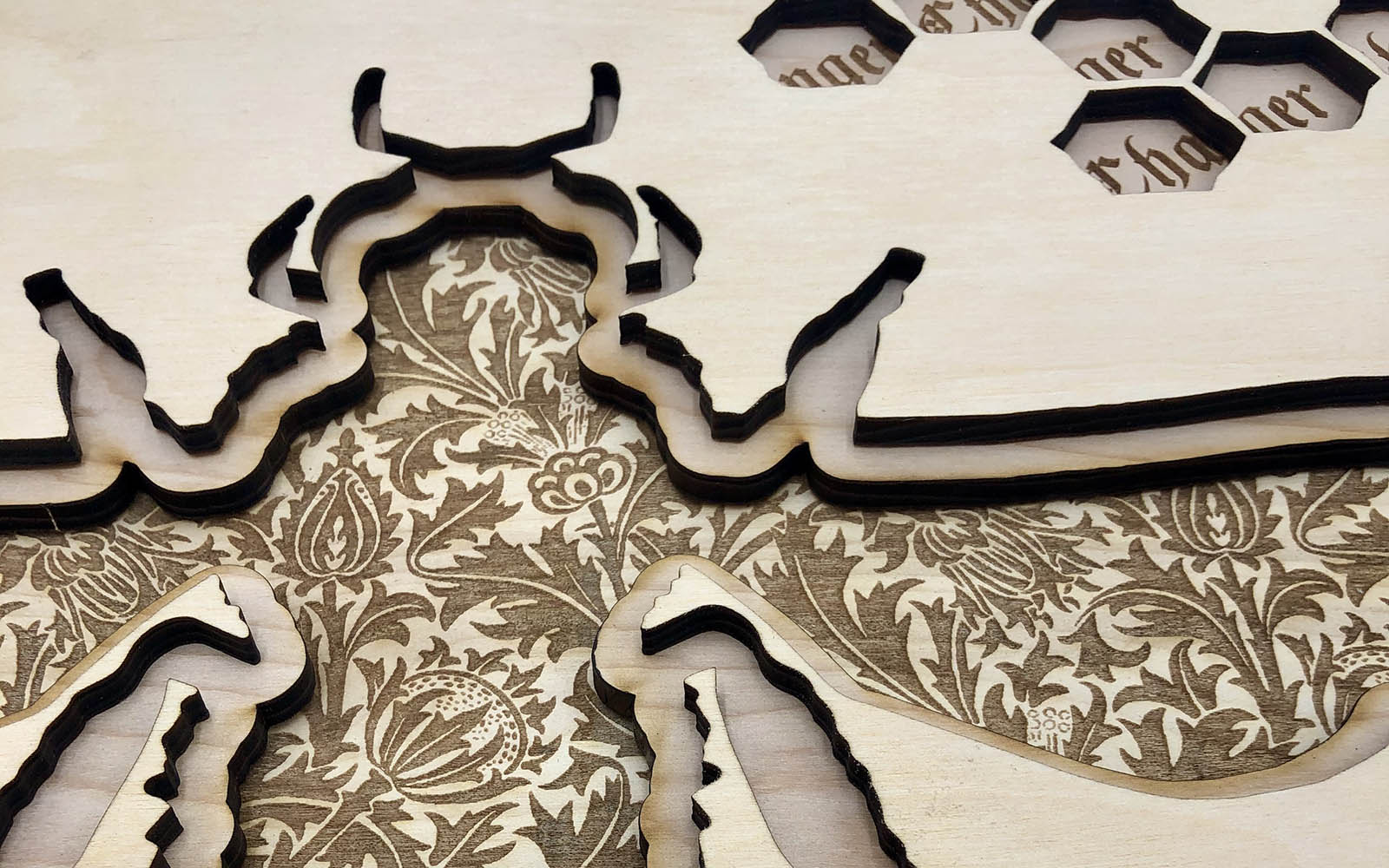 Bee - One of several Laser cut and engraved Realm of the Elderling fan art art pieces.