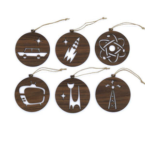 Our Atomic Age Ornament Collection contains emblems reminiscent of the 1950s and 1960s Atomic Age of the mid-century. These Christmas ornaments are both beautiful for your own decorations and great gifts for family or friends.