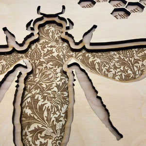 Detail of Bee - From our Realm of the Elderling character collection. This was created from 3 stacked layers of 1/4" birch plywood.