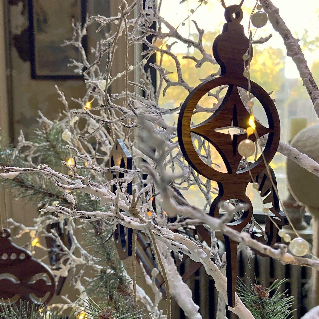 Our Holly Jolly Ornament Collection contains classic silhouettes reminiscent of vintage 1950s and 1960s glass ornaments. These laser cut Walnut Christmas ornaments are both beautiful for your own decorations and great gifts for family or friends.