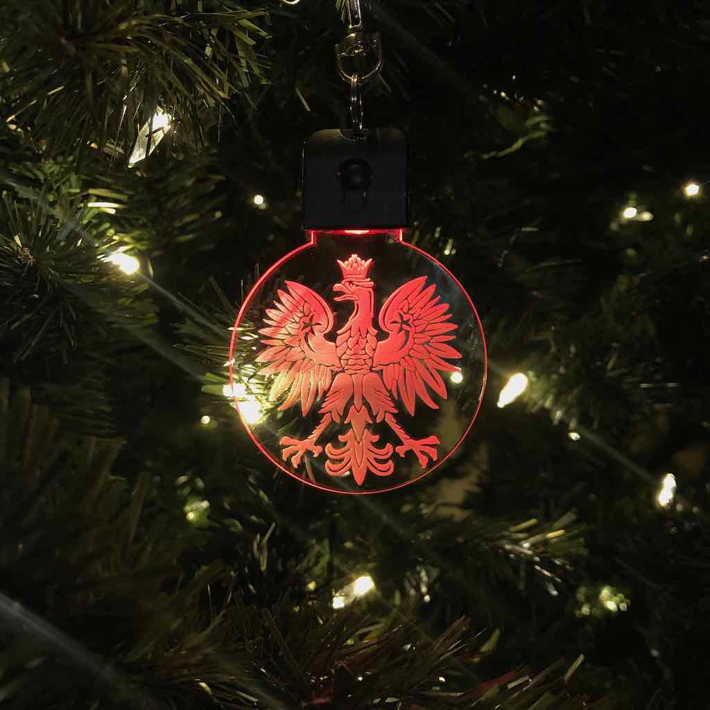 White Eagle Wearable Holiday Ornament • LED Ornament looks equally cool on your tree or wear as a necklace with the included lanyard. 